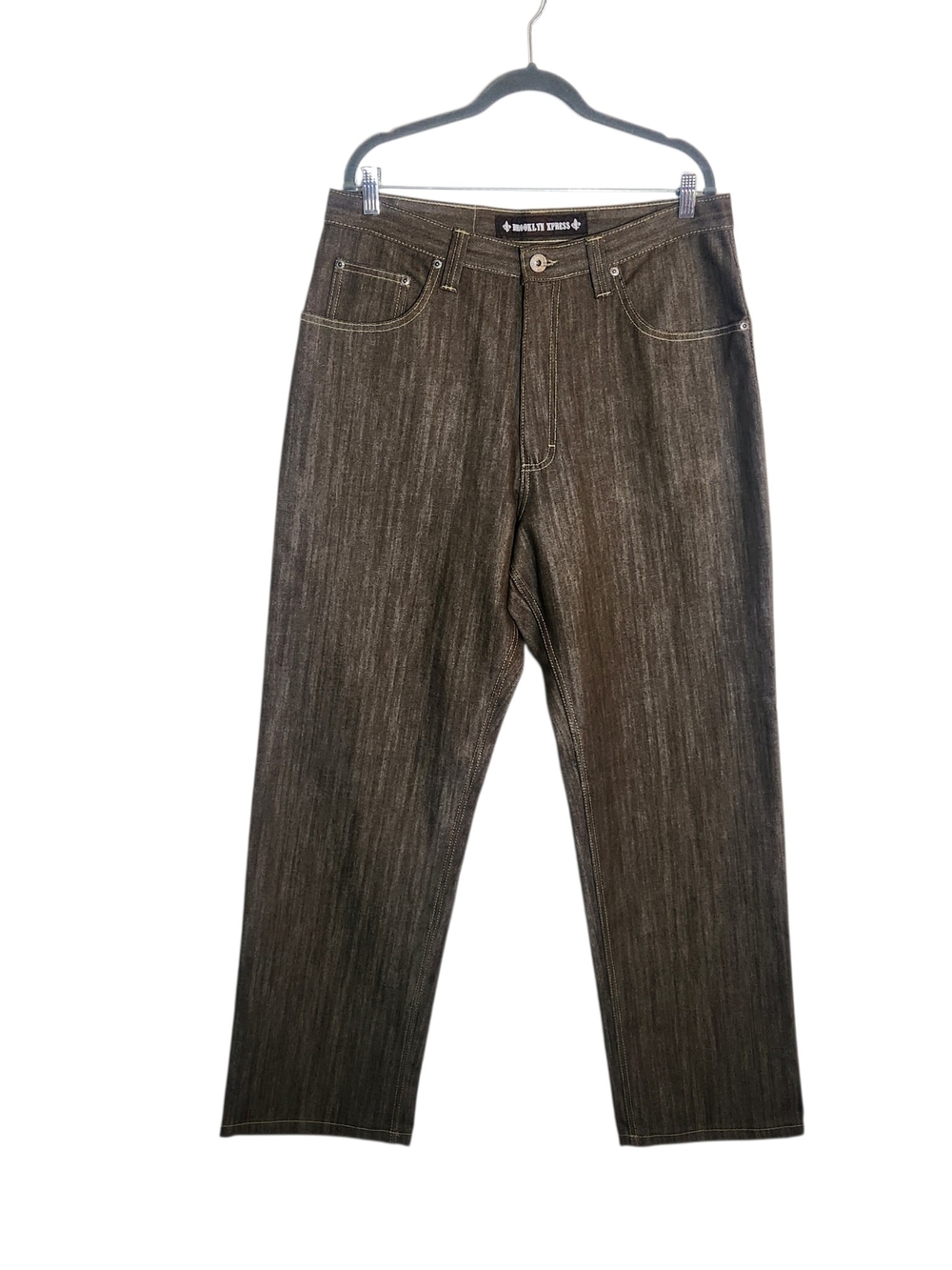 Brooklyn Xpress Brown Textured Relaxed Fit Denim Jeans Size 36 x 34